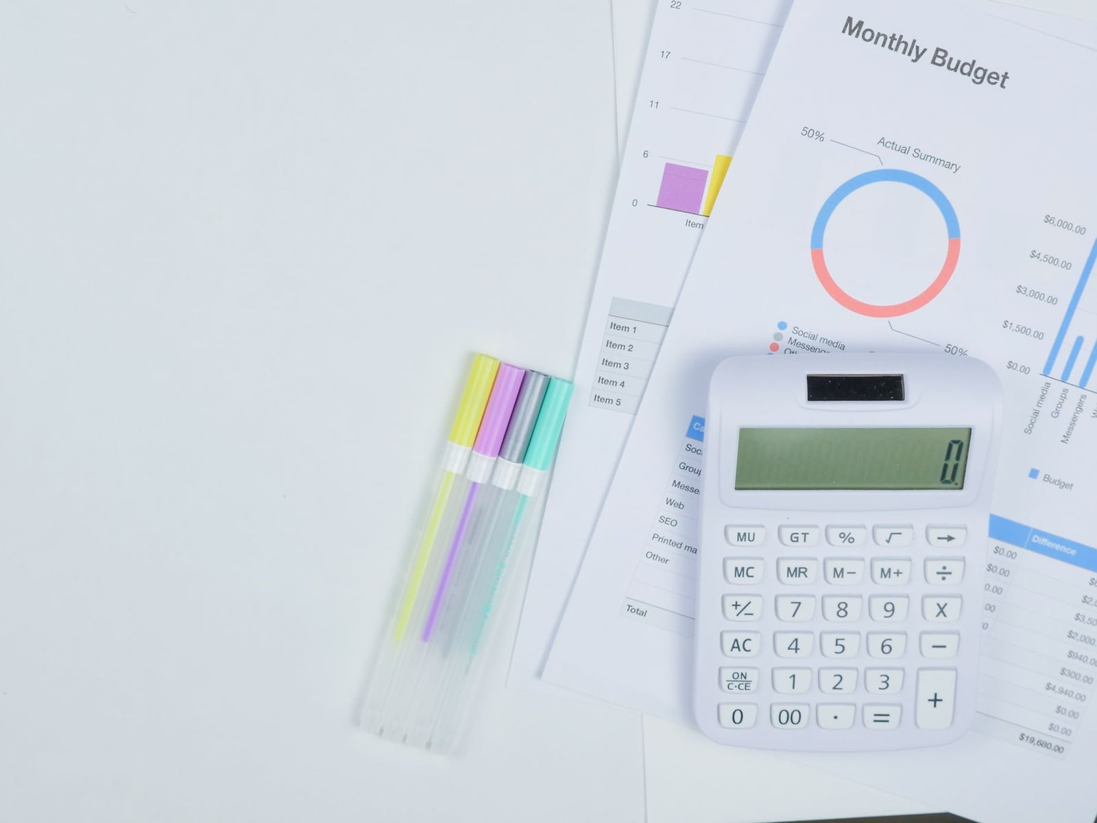 A calculator and a pen for calculating content costs.